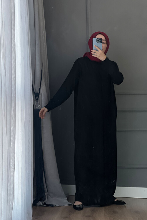 MERSERİZE ELBİSE SİYAH 7017