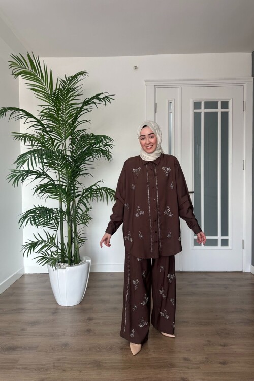 MUADİL PREMİUM TAŞLI TAKIM 2088 KAHVE