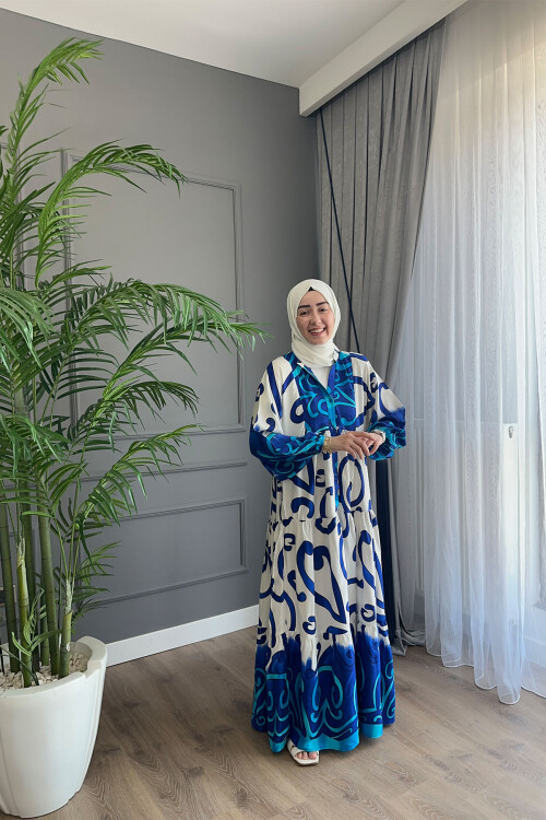 OKYANUS MODEL VİSKON ELBİSE MAVİ