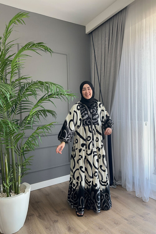 OKYANUS MODEL VİSKON ELBİSE SİYAH