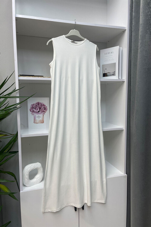 PENYE UZUN PAMUK İÇLİK ELBİSE BEYAZ