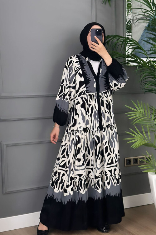 ATEŞ MODEL VİSKON ELBİSE SİYAH