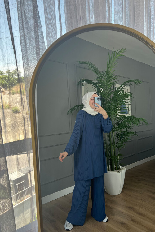 PLİSELİ SANDY TAKIM İNDİGO 1899