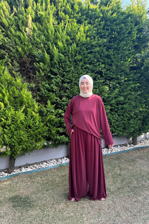 SAFİR MODEL ETEK PANTALON OYSHO TAKIM BORDO