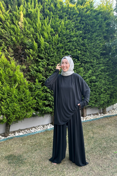 SAFİR MODEL ETEK PANTALON OYSHO TAKIM SİYAH