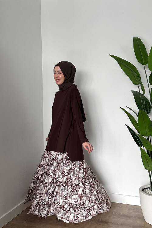 SANDY DESENLİ ETEK TAKIM 4185 KAHVE