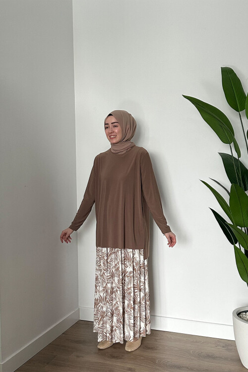 SANDY DESENLİ ETEK TAKIM 4185 CAMEL