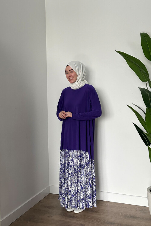 SANDY DESENLİ ETEK TAKIM 4185 MOR