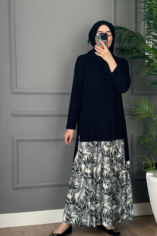 SANDY DESENLİ ETEK TAKIM 4185 SİYAH