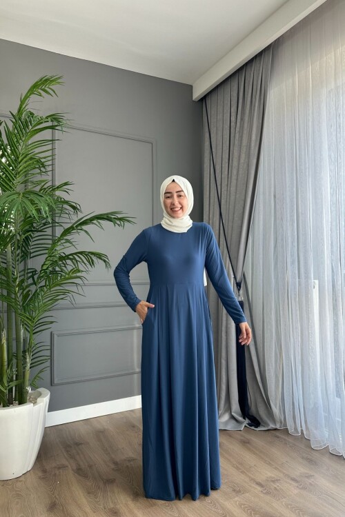 SANDY PİLELİ ELBİSE 1812 İNDİGO