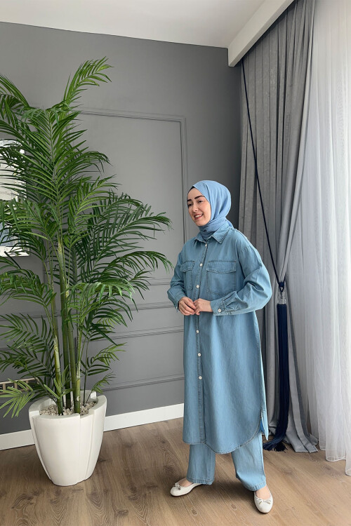 TENSEL KOT  TAKIM AÇIK MAVİ