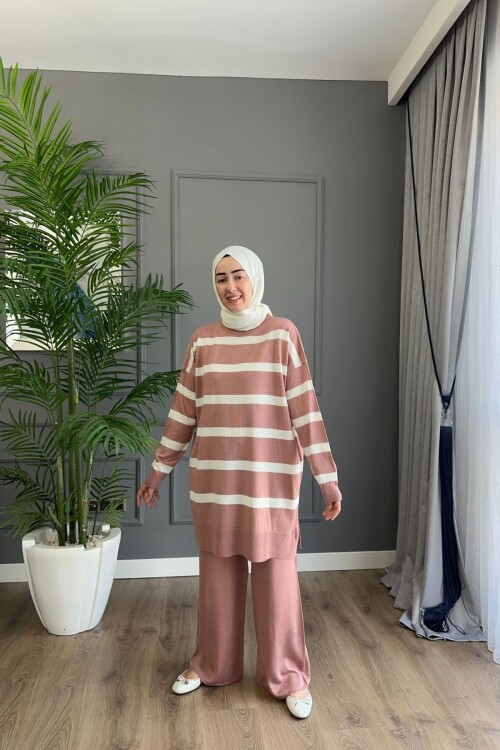 Triko Çizgi Takım Pudra 3439