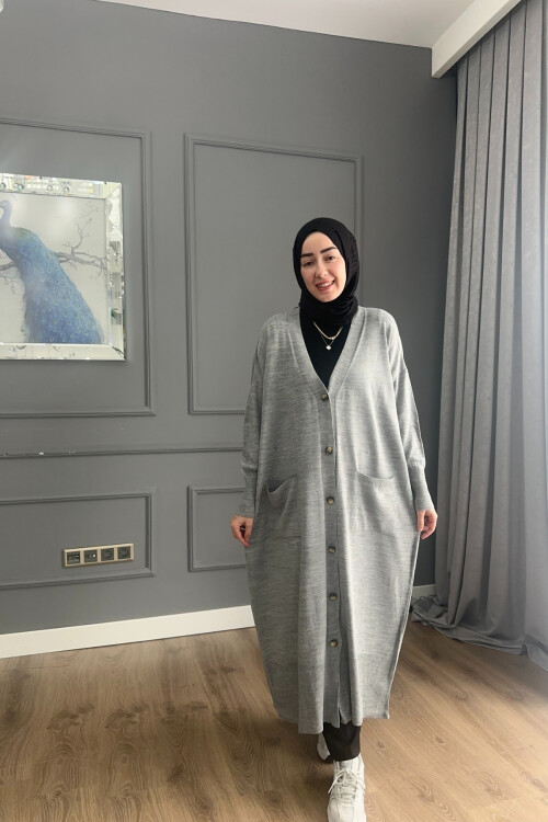 TRİKO DÜĞMELİ HIRKA 3365 GRİ