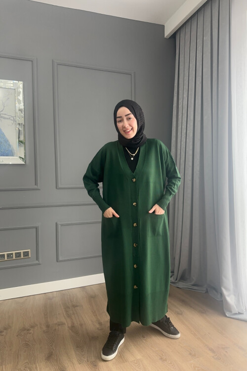 TRİKO DÜĞMELİ HIRKA 3365 ZÜMRÜT