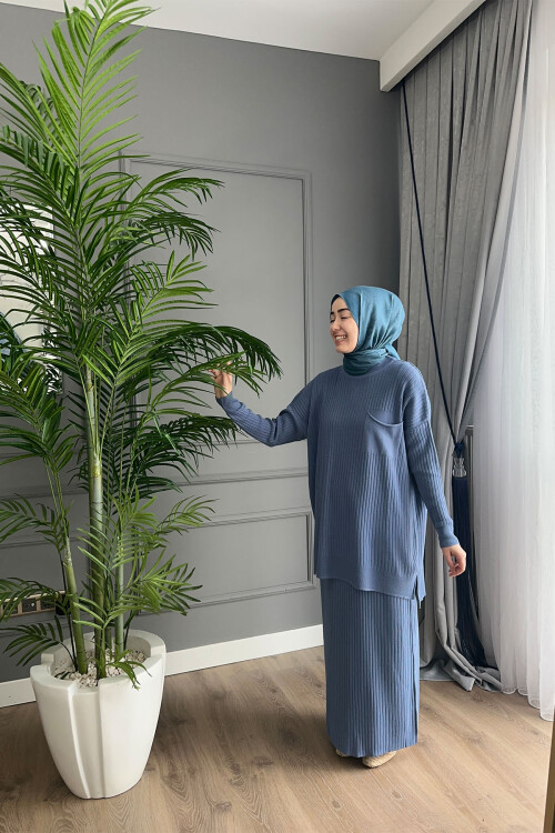 TRİKO ETEK TAKIM İNDİGO 3402