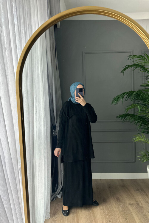 TRİKO ETEK TAKIM SİYAH 3402