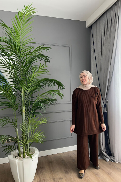 TRİKO PANTALON TAKIM KAHVE 3406