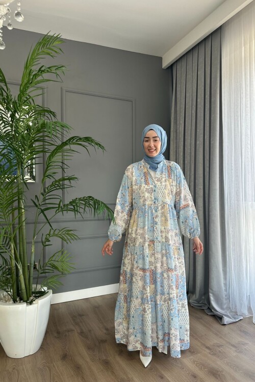 TWİST MODEL MANGO KUMAŞ ELBİSE MAVİ