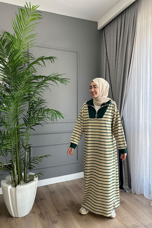 VİSCON ÇİZGİLİ ELBİSE HAKİ 1561