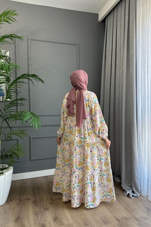 YAPBOZ MODEL MANGO KUMAŞ ELBİSE SARI