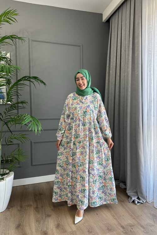 YAPBOZ MODEL MANGO KUMAŞ ELBİSE YEŞİL