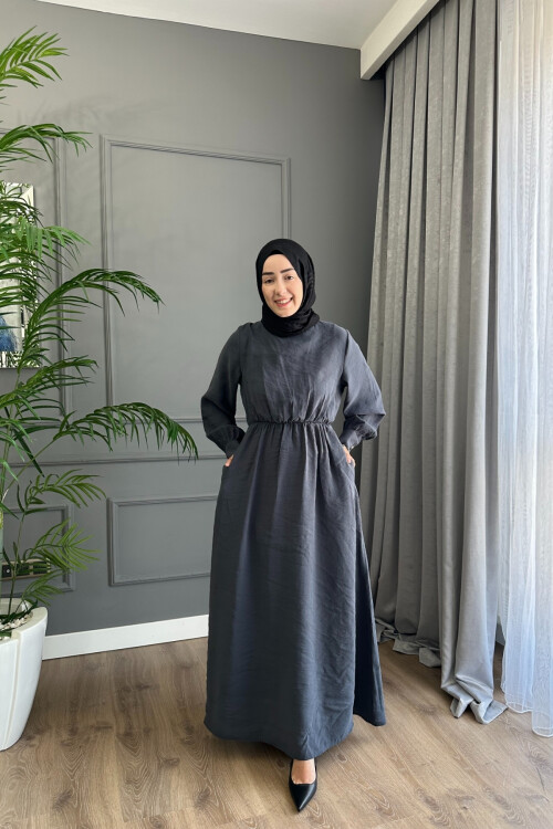YELEK DETAYLI MODAL ELBİSE 1503 ANTRASİT