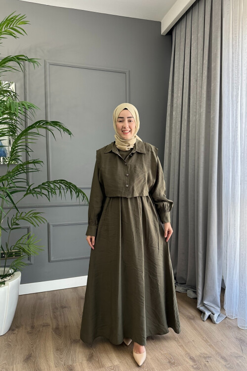 YELEK DETAYLI MODAL ELBİSE 1503 HAKİ