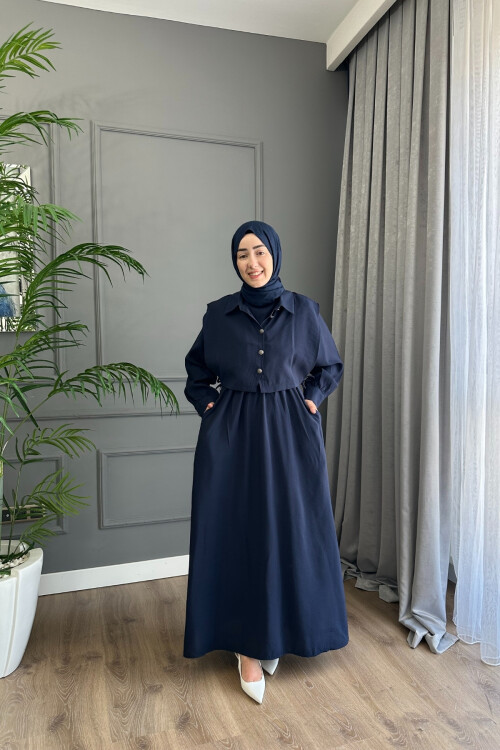 YELEK DETAYLI MODAL ELBİSE 1503 LACİVERT