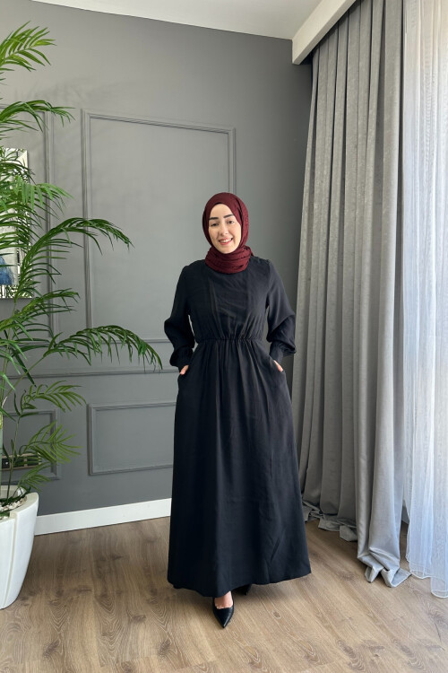 YELEK DETAYLI MODAL ELBİSE 1503 SİYAH
