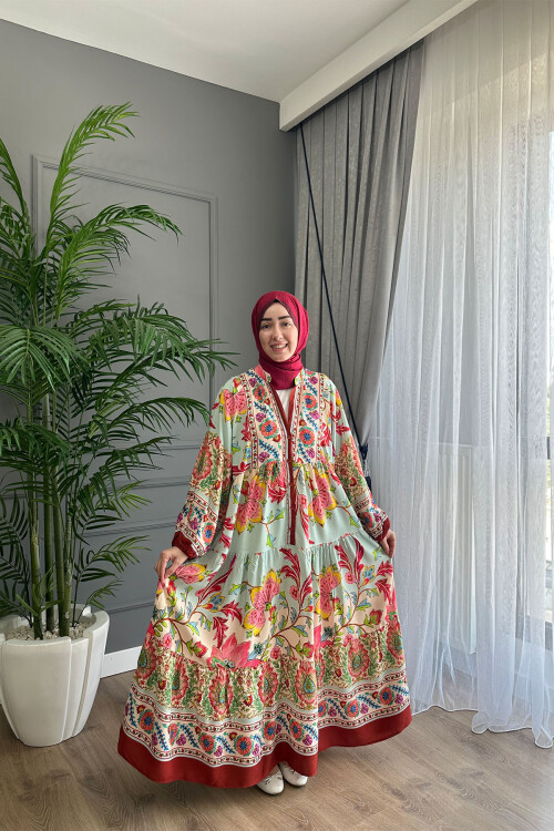 ZARA MODEL VİSCON ELBİSE BORDO