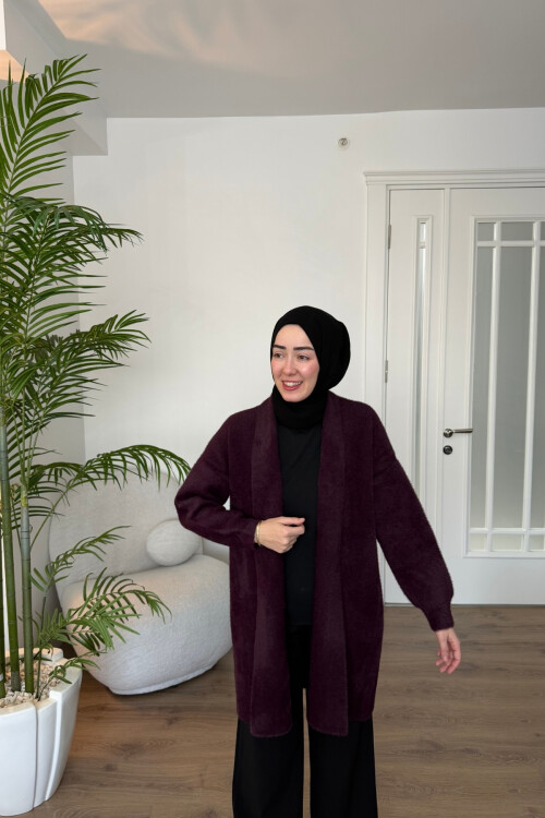 Angora Kısa Hırka Bordo
