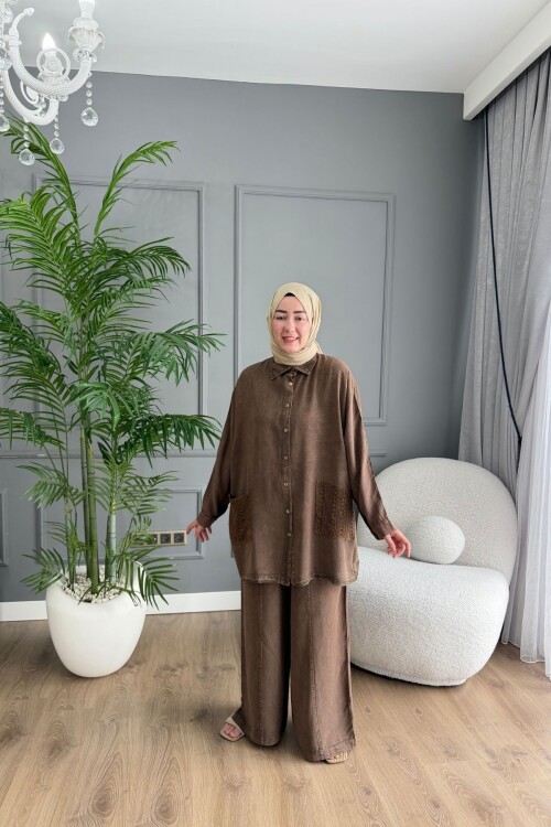 CEBİ DANTELLİ PREMİUM TENSEL  TAKIM 7521 KAHVE