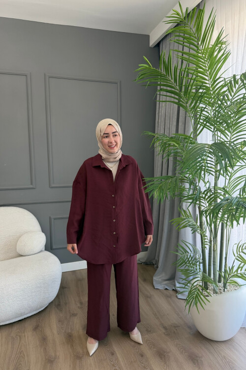 KLASİK GÖMLEKLİ MODAL KUMAŞ TAKIM 4302 MÜRDÜM