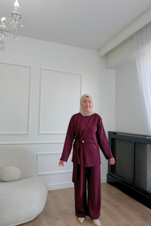 Kuaklı Oysho Kumaş İkili Takım 2018 BORDO