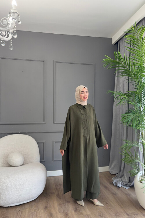 KURBAĞA DÜĞME DETAYLI PREMİUM MODAL TAKIM 6605 HAKİ