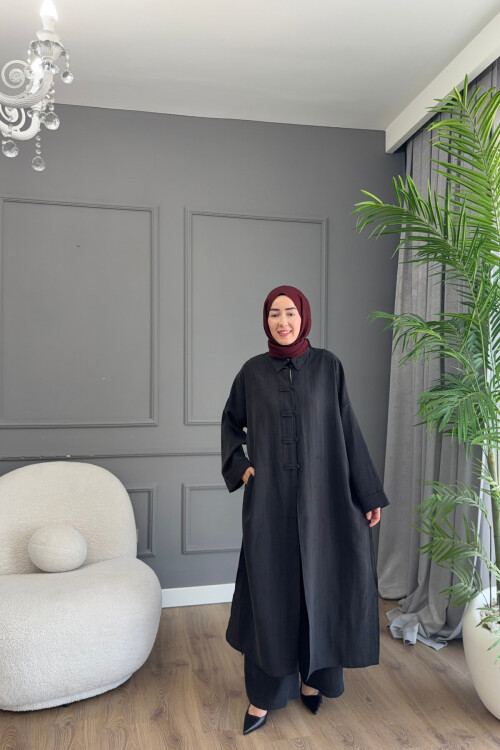 KURBAĞA DÜĞME DETAYLI PREMİUM MODAL TAKIM 6605 SİYAH