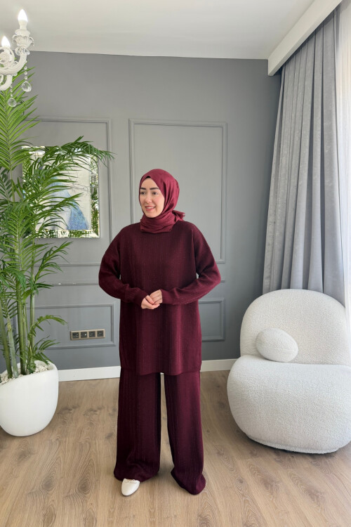 MERSERİZE KUMAŞ SİMLİ PANTALON TAKIM 6110 BORDO