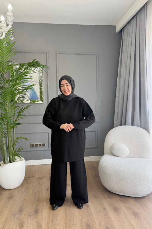 MERSERİZE KUMAŞ SİMLİ PANTALON TAKIM 6110 SİYAH