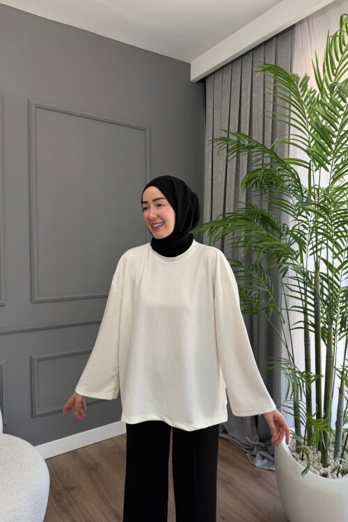 Oysho Kumaş Rahat Kalıp Bisiklet Yaka Tunik 3003 Beyaz