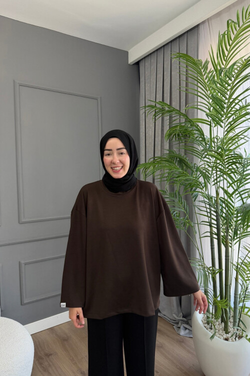 Oysho Kumaş Rahat Kalıp Bisiklet Yaka Tunik 3003 Kahve