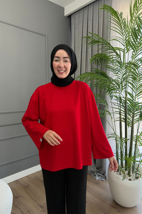 Oysho Kumaş Rahat Kalıp Bisiklet Yaka Tunik 3003 Kırmızı