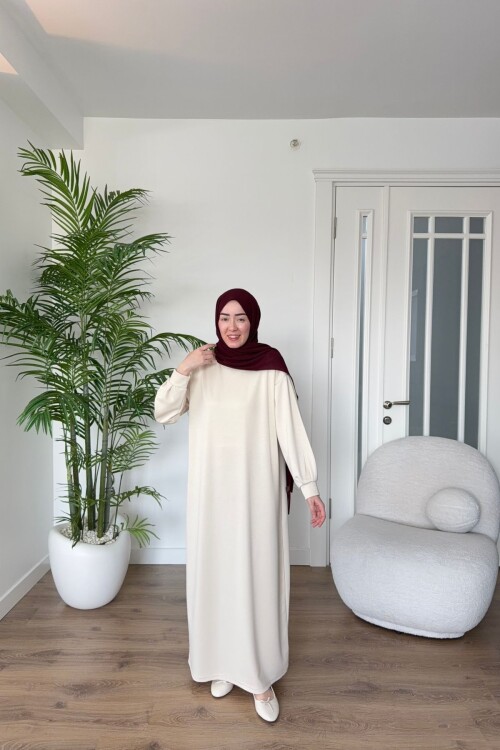 OYSHO KUMAŞ YAZLIK ELBİSE 1516 AÇIK KREM