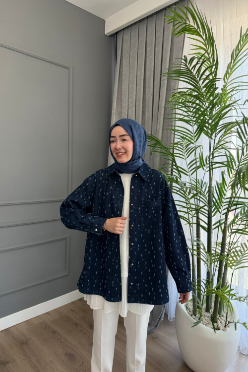 PARILTI DETAYLI CEKET 5563 LACİVERT