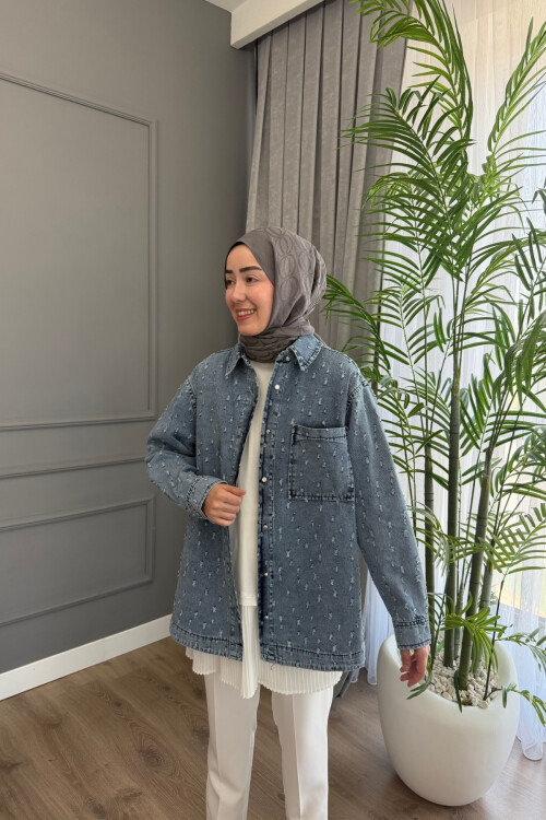 PARILTI DETAYLI CEKET 5563 MAVİ