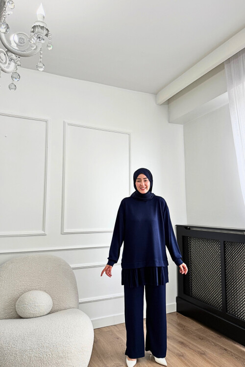 Pliseli Oysho Kumaş İkili Takım 2005 LACİVERT