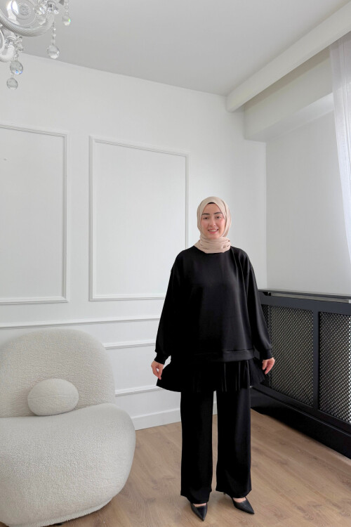 Pliseli Oysho Kumaş İkili Takım 2005 SİYAH