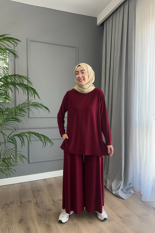 Sandy Pantalon Fresh Takım 4206 Bordo