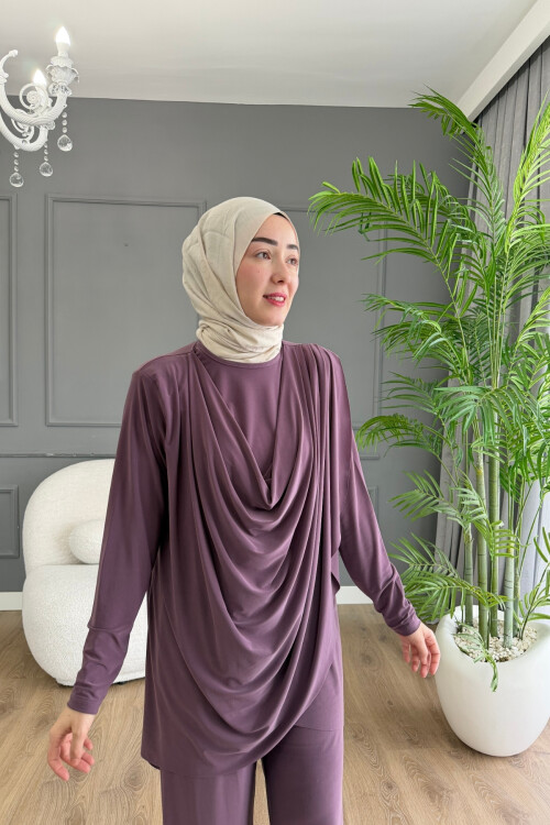 Sandy Pantalon Takım Ön Büzgü Detaylı 4201 GÜL