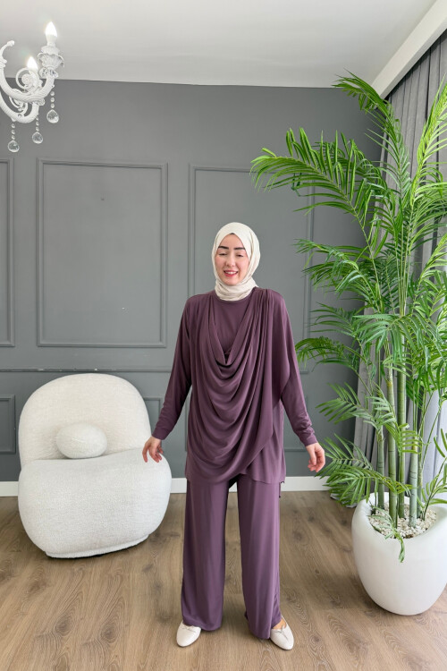 Sandy Pantalon Takım Ön Büzgü Detaylı 4201 GÜL