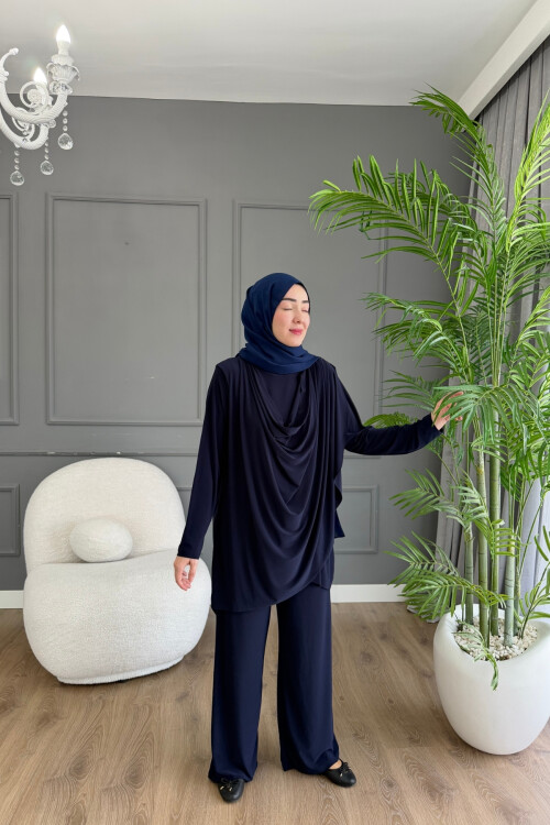 Sandy Pantalon Takım Ön Büzgü Detaylı 4201 LACİVERT